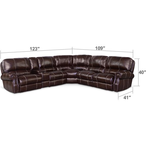 Living Room Furniture - Dartmouth 6-Piece Dual-Power Reclining Sectional with 3 Reclining Seats