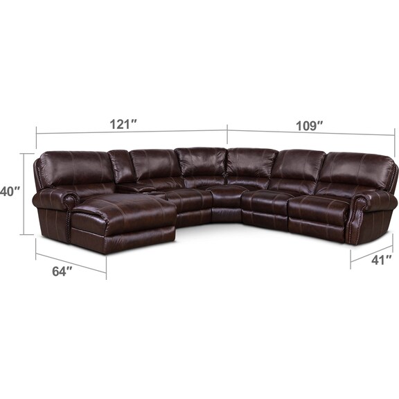 Living Room Furniture - Dartmouth 6-Piece Dual-Power Reclining Sectional with Chaise and 2 Reclining Seats