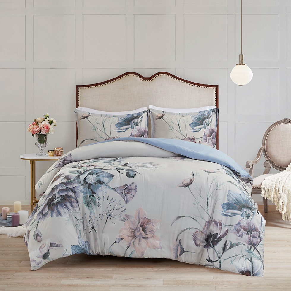 davina blue full queen bedding set   