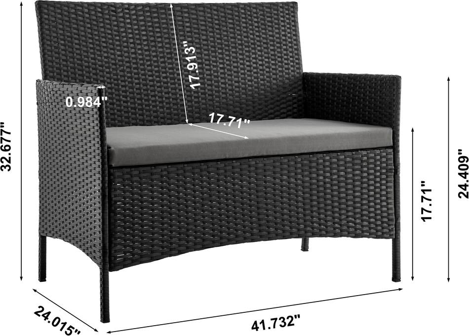 Daytona Outdoor Loveseat, Set of 2 Chairs and Coffee Table Gray
