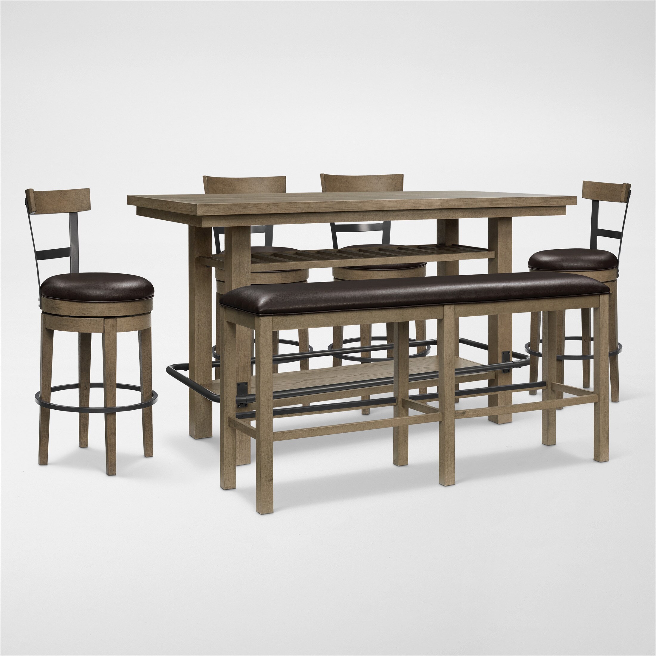 Deacon Bar Height Dining Table, 4 Swivel Stools, and Bench Value City