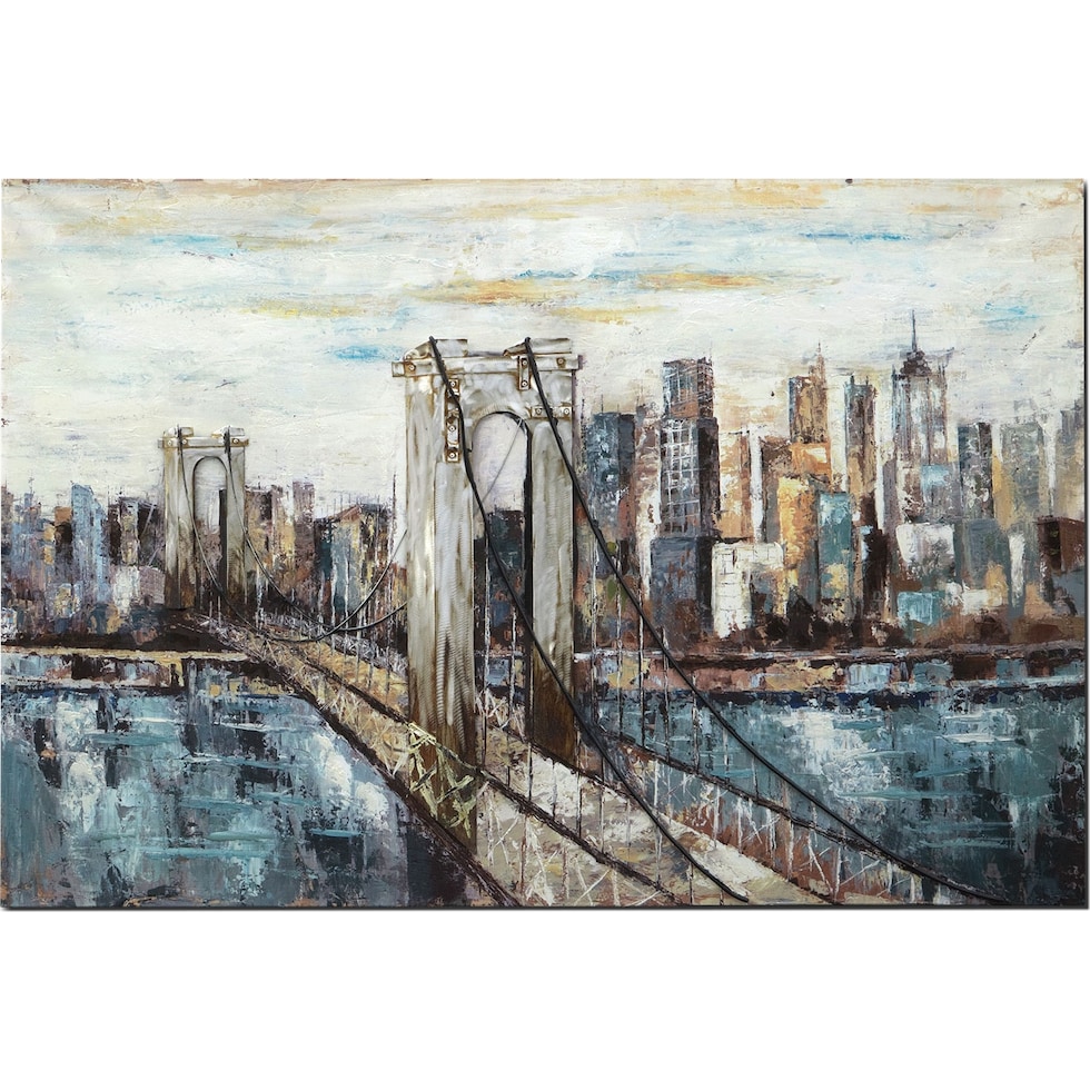 deep blue bridge blue cream brown wall art   