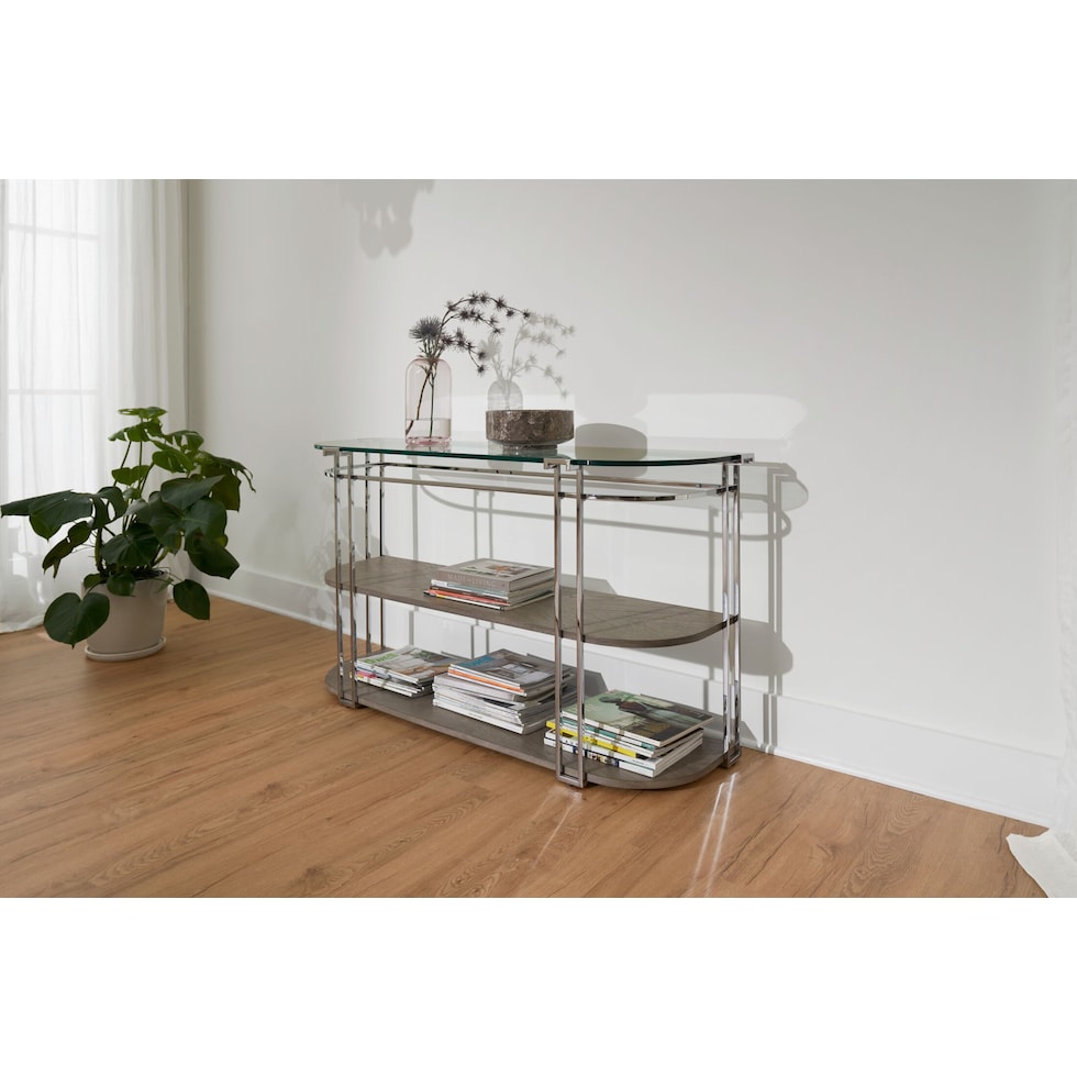 delaney chrome sofa table   