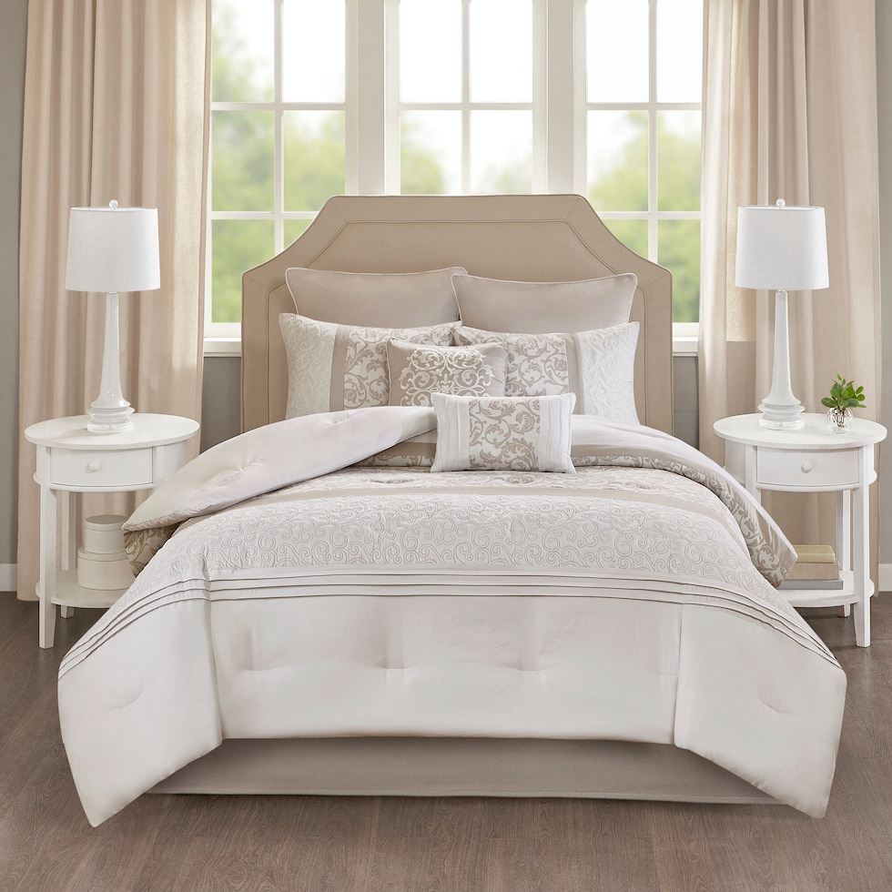 delphine light brown california king bedding set   