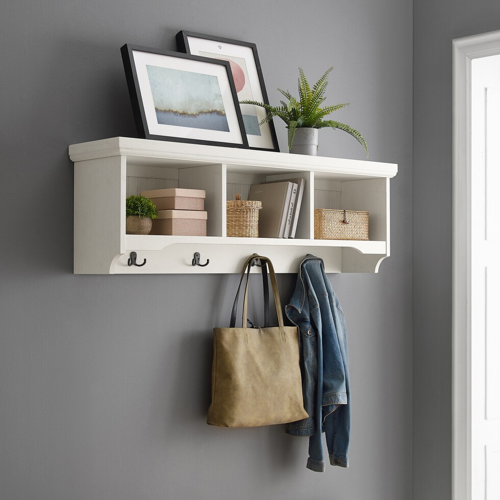 deluz white entryway storage shelf   