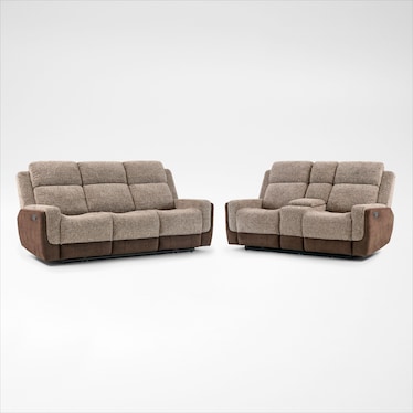 Desmond Manual Reclining Sofa and Loveseat with Console Set