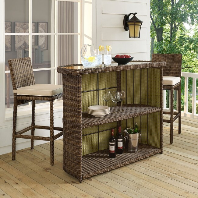 Outdoor Furniture - Destin Outdoor Bar and 2 Bar Stools