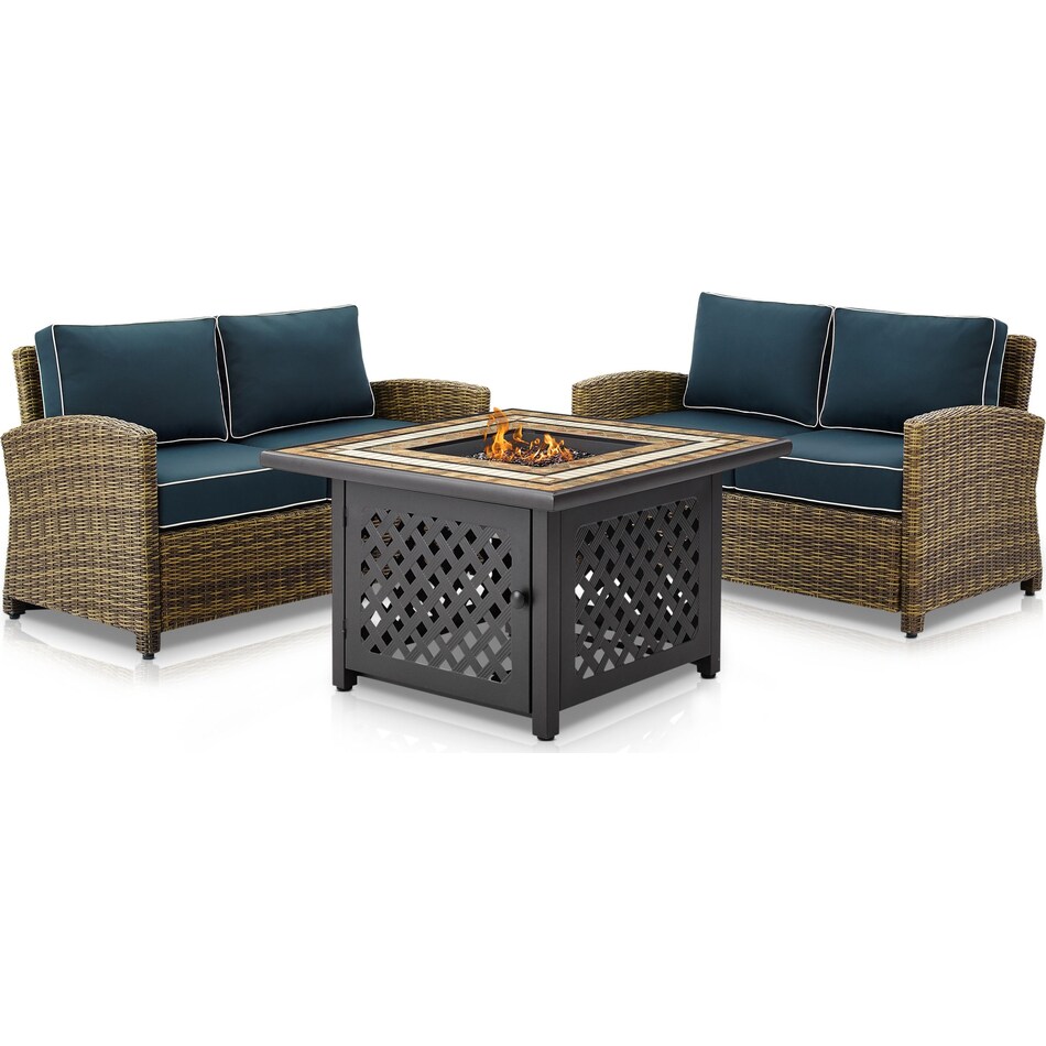 Destin Set of 2 Outdoor Loveseats and Fire Table Navy Value City