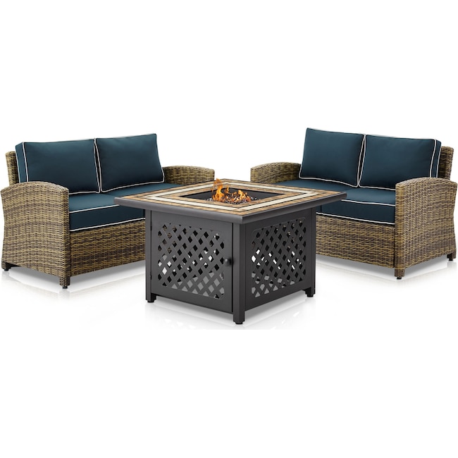 Outdoor Furniture - Destin Set of 2 Outdoor Loveseats and Fire Table