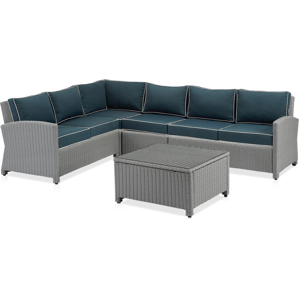 Destin 4Piece Outdoor Sectional and Coffee Table Set Navy/Gray