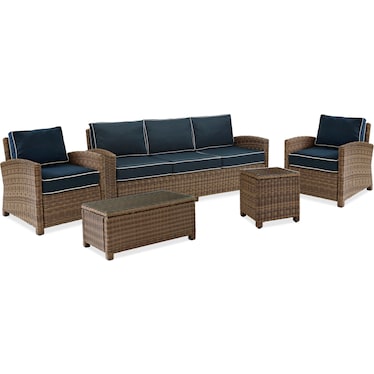 Destin Outdoor Sofa, 2 Chairs, Coffee Table and End Table Set - Blue