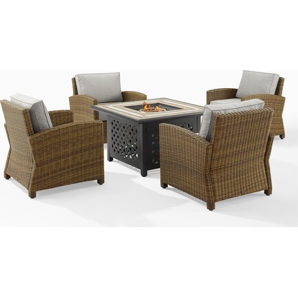 Destin Set of 4 Outdoor Chairs and Brizo Fire Table - Brown/Gray