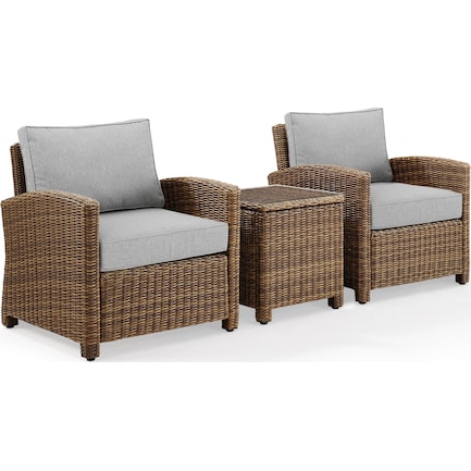 Destin 2 Outdoor Chairs and End Table Set - Gray/Brown