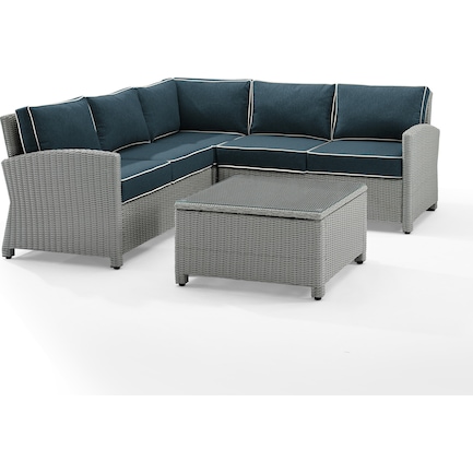 Destin 3-Piece Outdoor Sectional and Coffee Table Set - Gray/Navy