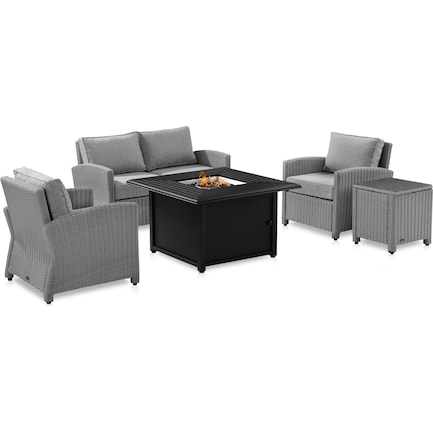 Destin Outdoor Loveseat, 2 Chairs, End Table and Tybee Fire Table Set