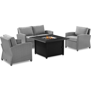 Destin Outdoor Loveseat, 2 Chairs, and Tybee Fire Table Set
