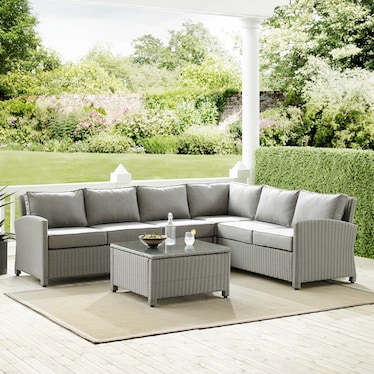 Destin 4-Piece Outdoor Sectional and Coffee Table Set - Gray