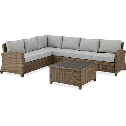 Destin 4-Piece Outdoor Sectional and Coffee Table Set - Gray/Brown