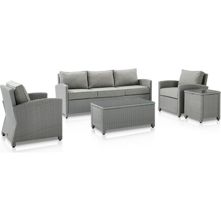Destin Outdoor Sofa, 2 Chairs, Coffee Table and End Table - Gray