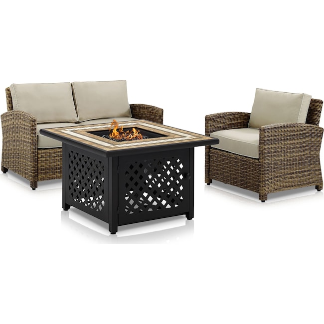 Outdoor Furniture - Destin Outdoor Loveseat, Chair and Fire Table