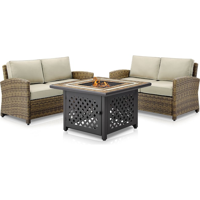 Outdoor Furniture - Destin Set of 2 Outdoor Loveseats and Fire Table