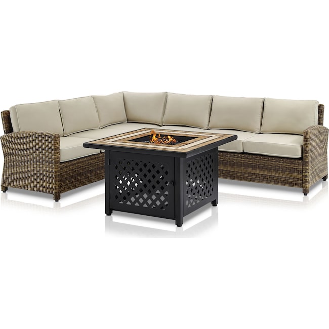 Outdoor Furniture - Destin 4-Piece Outdoor Sectional and Fire Table Set