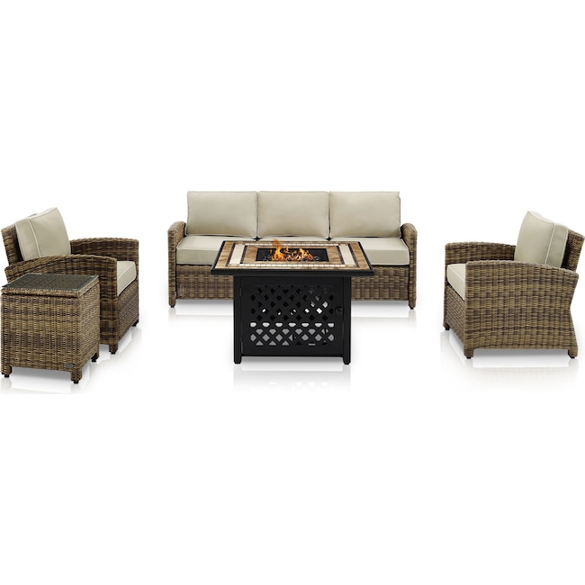 Outdoor Furniture - Destin Outdoor Sofa, 2 Chairs, End Table and Fire Table
