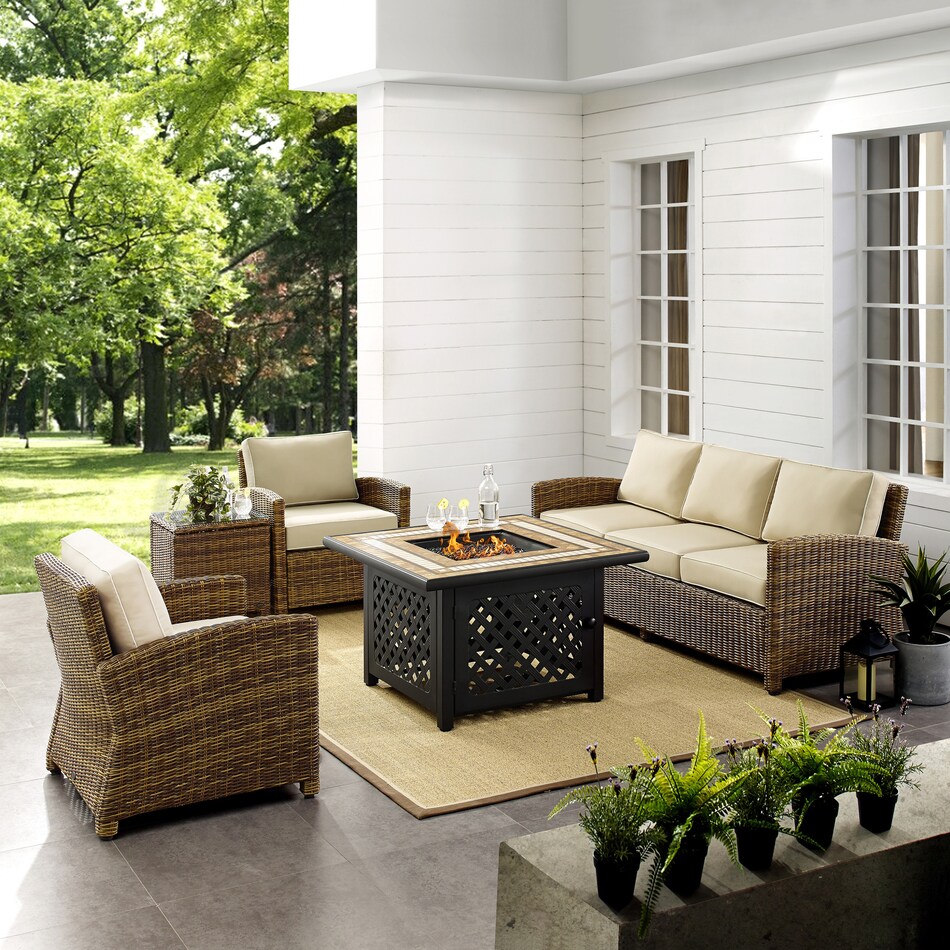 Destin Outdoor Sofa, 2 Chairs, End Table and Fire Table Value City
