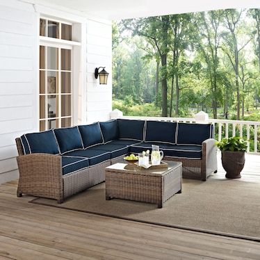 Destin 4-Piece Outdoor Sectional and Coffee Table Set - Navy