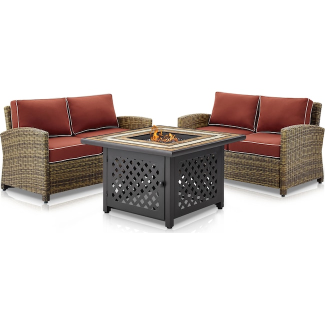 Outdoor Furniture - Destin Set of 2 Outdoor Loveseats and Fire Table