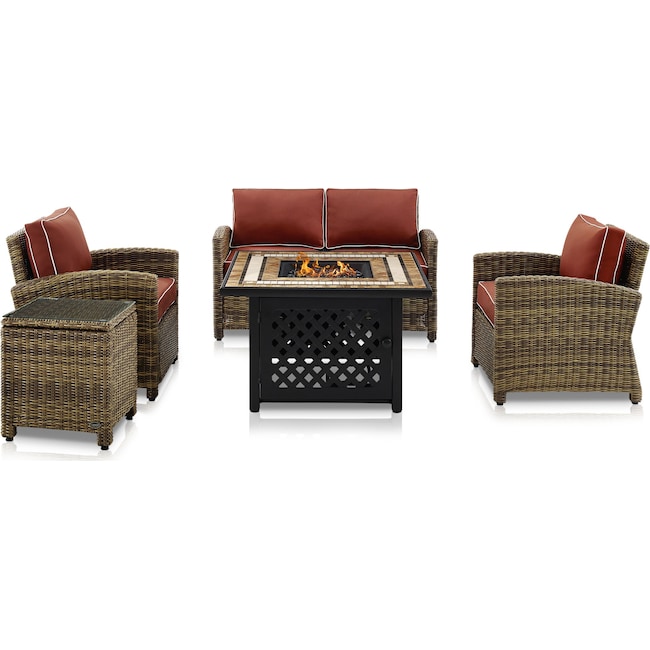 Outdoor Furniture - Destin Outdoor Loveseat, 2 Chairs, End Table and Fire Table