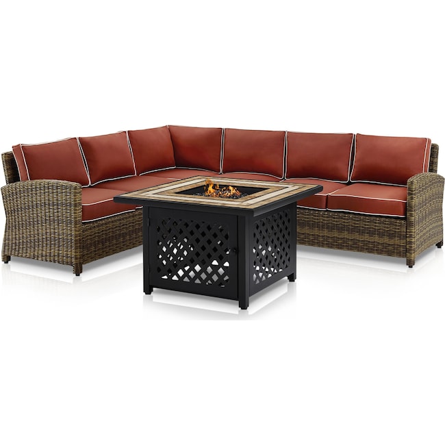 Outdoor Furniture - Destin 4-Piece Outdoor Sectional and Fire Table Set