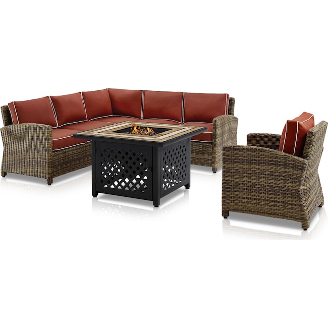 Outdoor Furniture - Destin 3-Piece Outdoor Sectional, Chair and Fire Table Set
