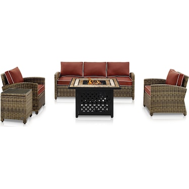 Destin Outdoor Sofa, 2 Chairs, End Table and Fire Table