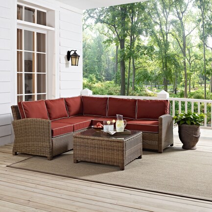 Destin 3-Piece Outdoor Sectional and Coffee Table Set - Sangria