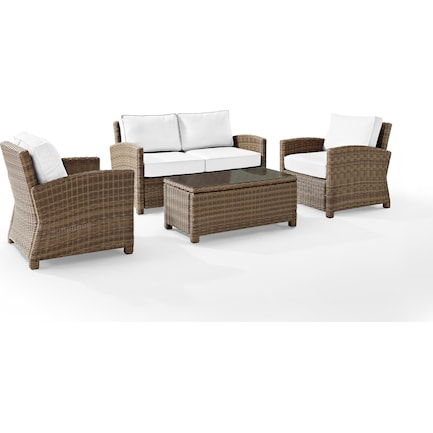 Destin Outdoor Loveseat, 2 Chairs and Coffee Table Set - White/Brown
