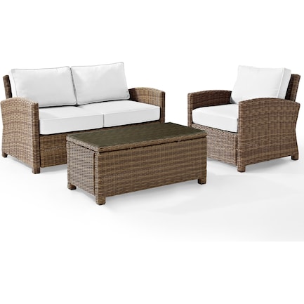 Destin Outdoor Loveseat, Chair and Coffee Table Set - White/Brown