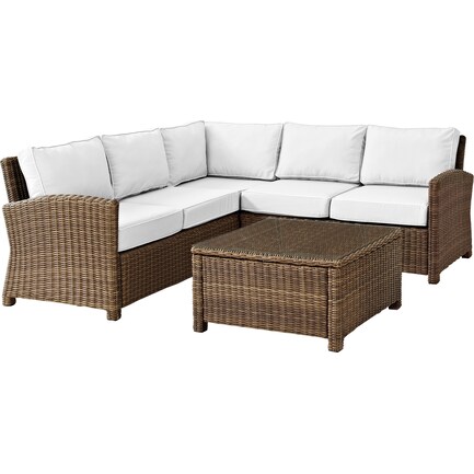 Destin 3-Piece Outdoor Sectional and Coffee Table Set - White/Brown