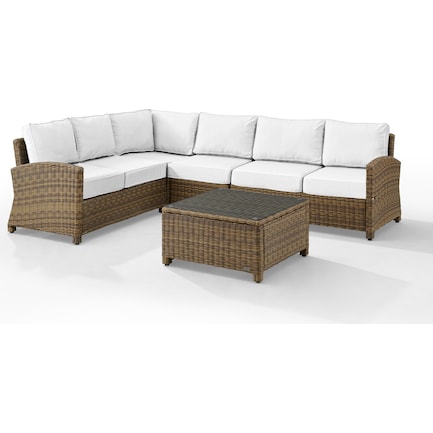 Destin 4-Piece Outdoor Sectional and Coffee Table Set - White/Brown