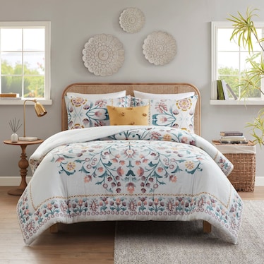 Destiny Comforter Set with Accent Pillow - White/Multi