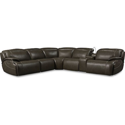 Devon 6-Piece Dual-Power Reclining Sectional with 3 Reclining Seats - Charcoal