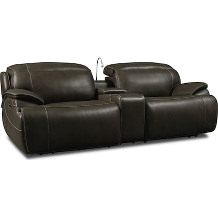 Devon Dual-Power Reclining Sofa with Console - Charcoal
