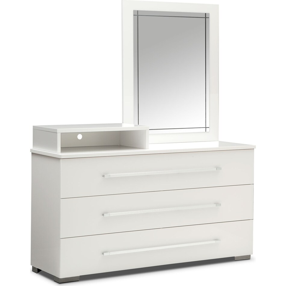 dimora white white dresser & mirror   