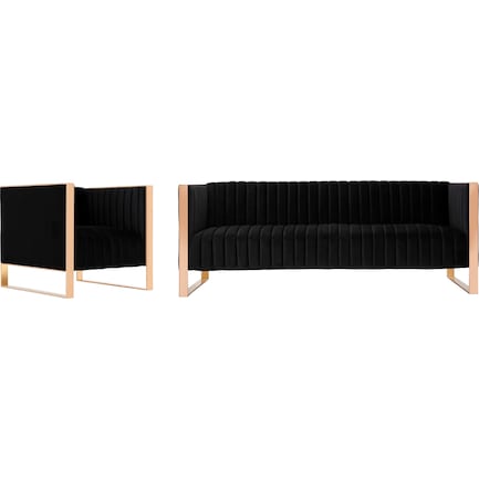 Dobrev Sofa and Chair Set - Black/Rose Gold