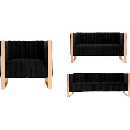 Dobrev Sofa, Loveseat and Chair - Black/Rose Gold