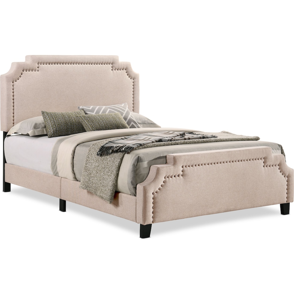 drew light brown king upholstered bed   