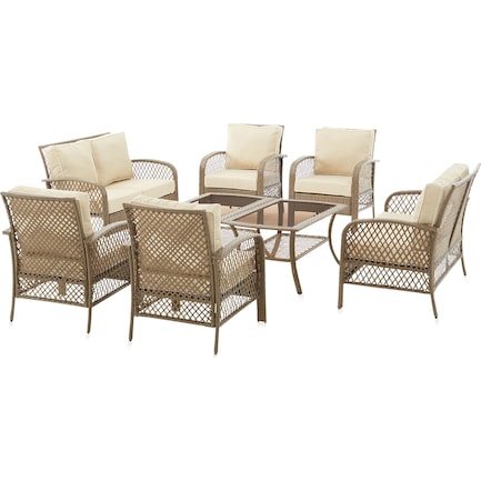 Edenton Outdoor Set of 2 Loveseats, Set of 4 Chairs and 2 Coffee Tables - Sand/Beige