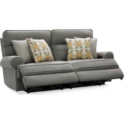 Reclining Sofas Couches Value City, Symmetry Gray Leather Power Reclining Sofa