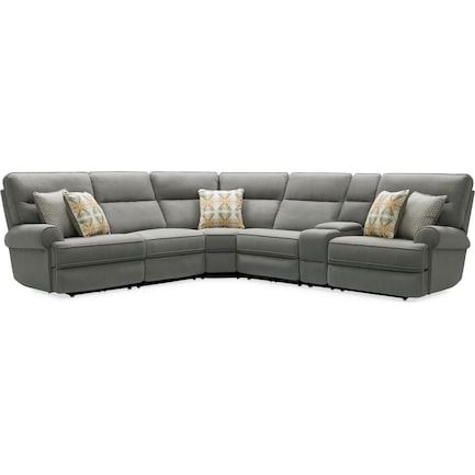 Edgehill 6-Piece Dual-Power Reclining Sectional with 3 Reclining Seats  - Gray