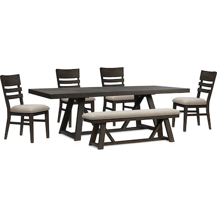 Edison Extendable Dining Table, 4 Dining Chairs and Bench